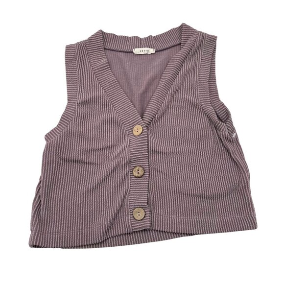 Ribbed Purple Knit Button-Up Cropped Vest Top Women's Medium By Entro - Picture 1 of 5